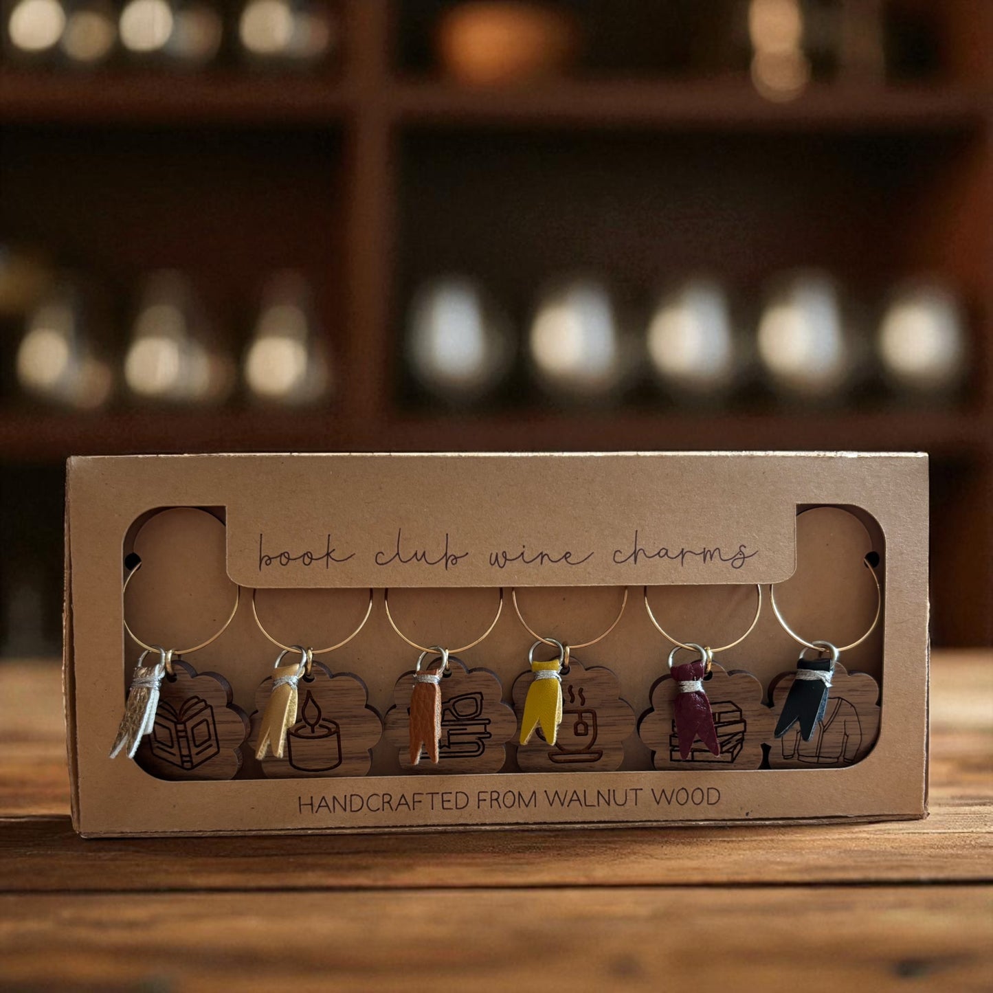 Walnut Wood Wine Glass Charms