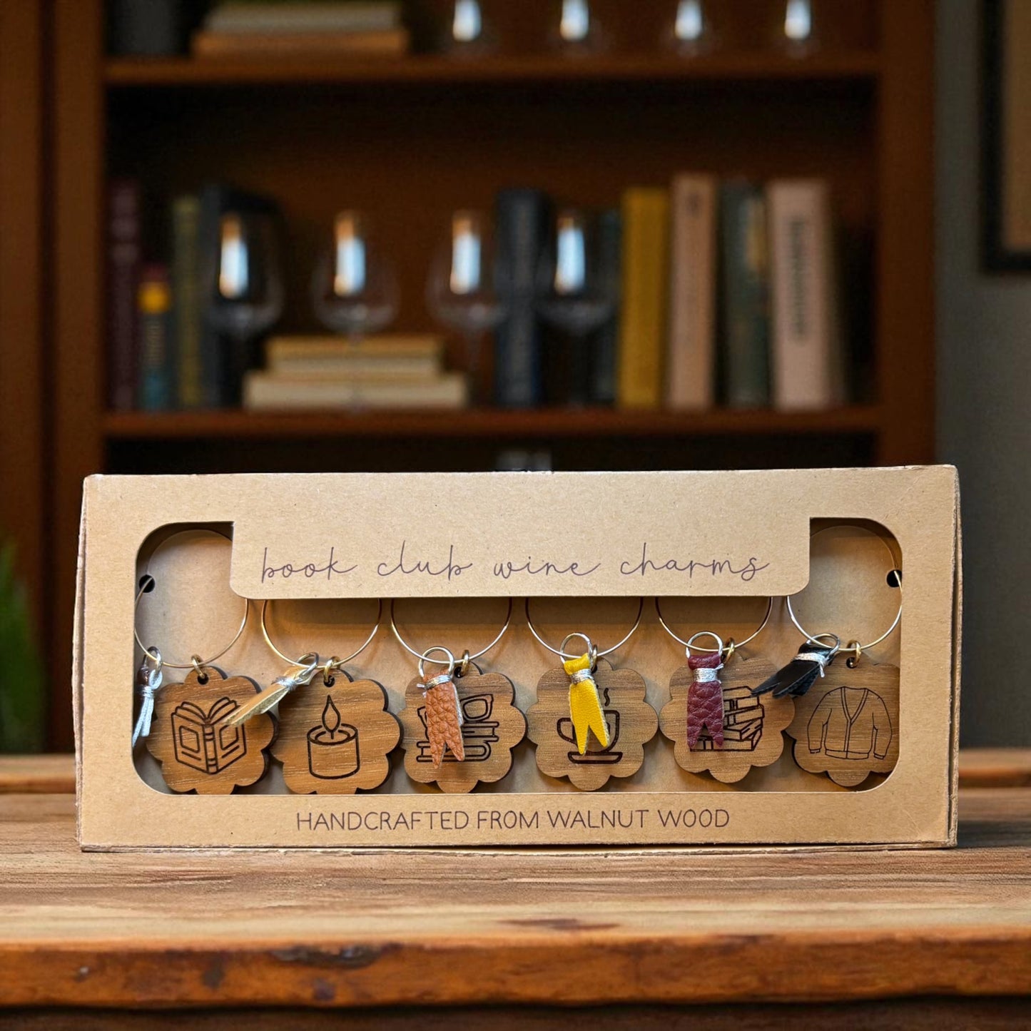 Walnut Wood Wine Glass Charms