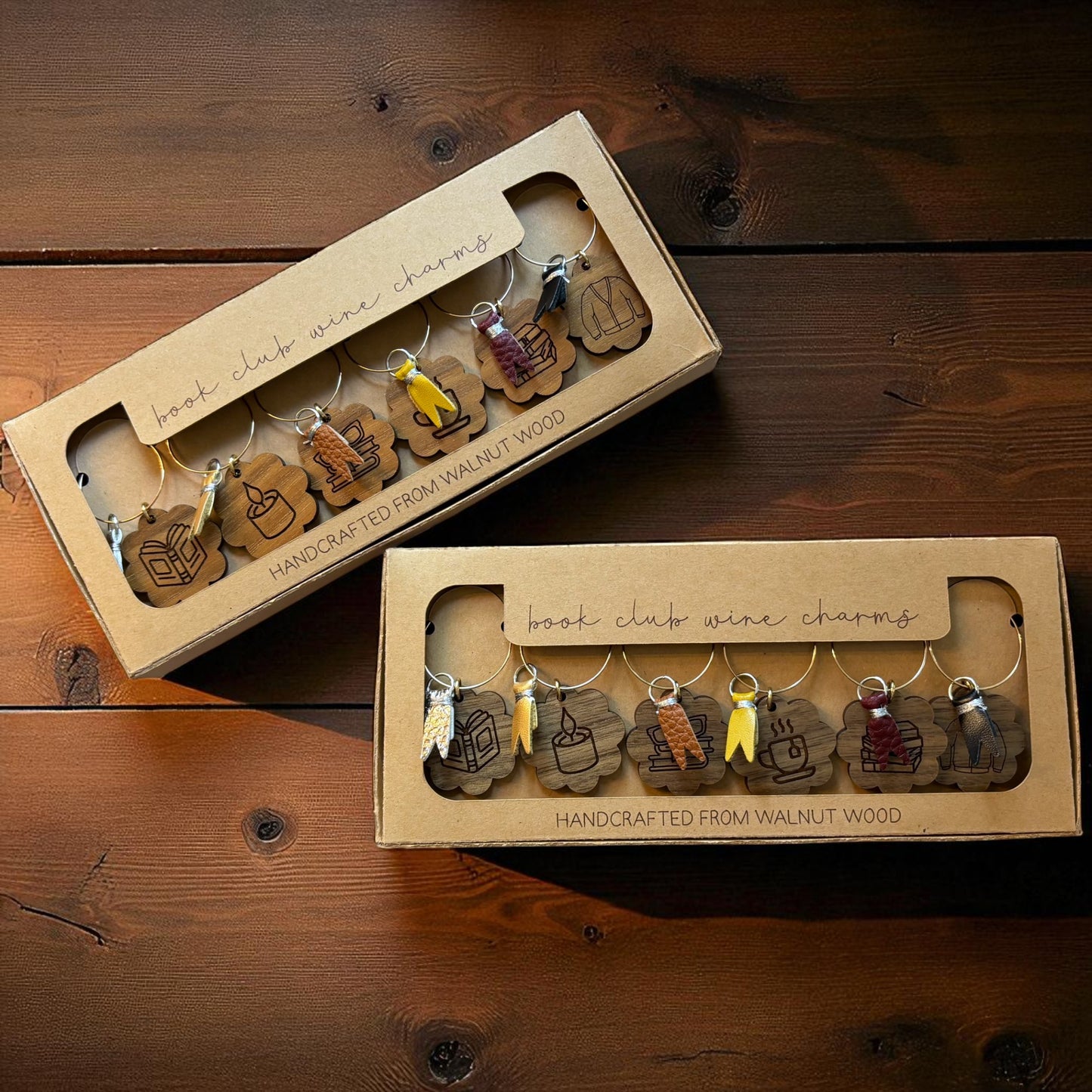 Walnut Wood Wine Glass Charms
