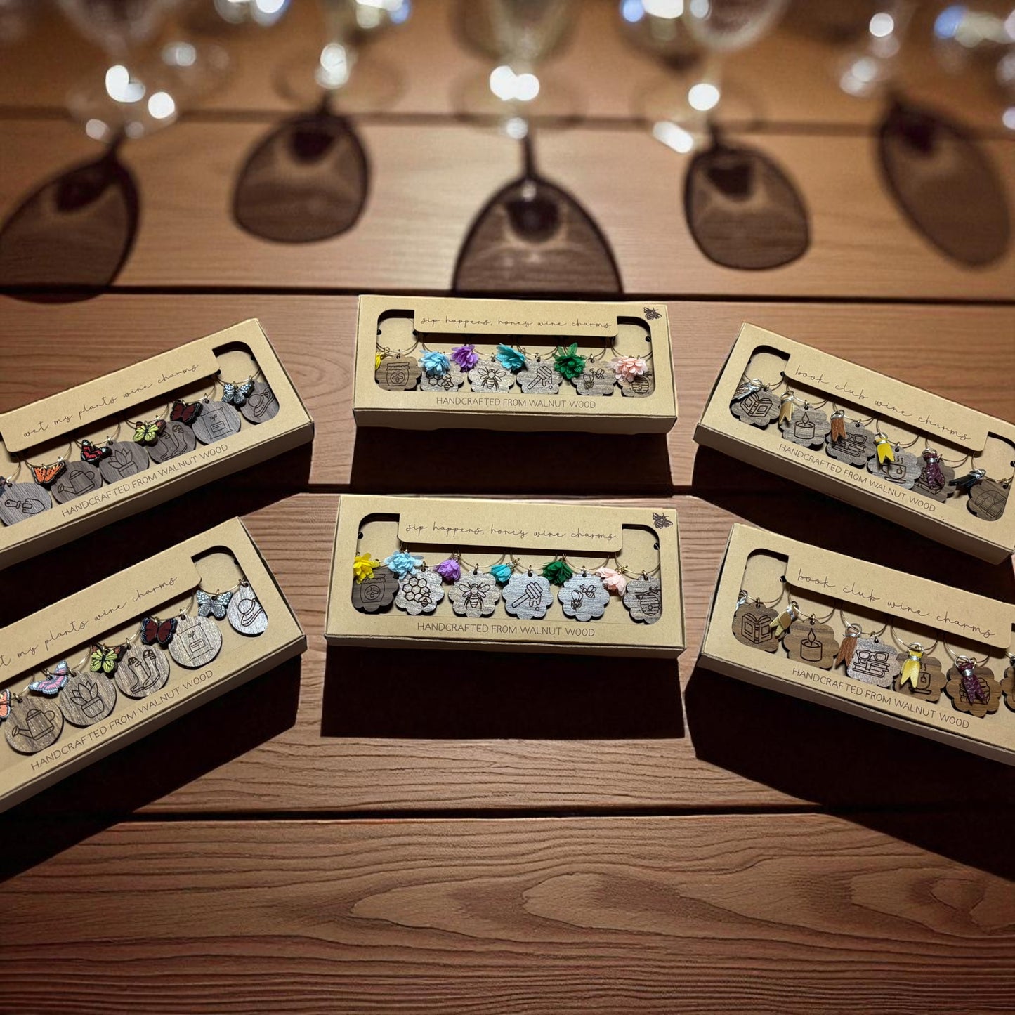 Walnut Wood Wine Glass Charms