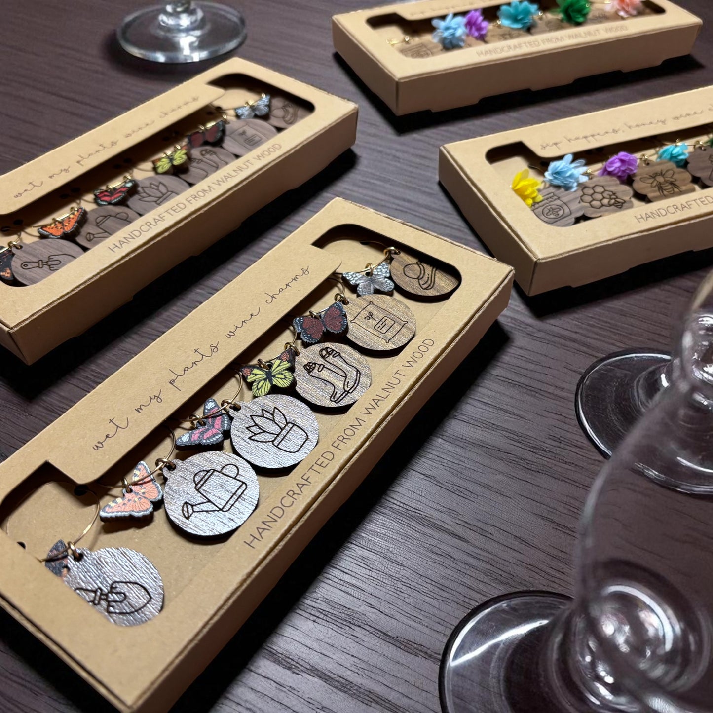 Walnut Wood Wine Glass Charms