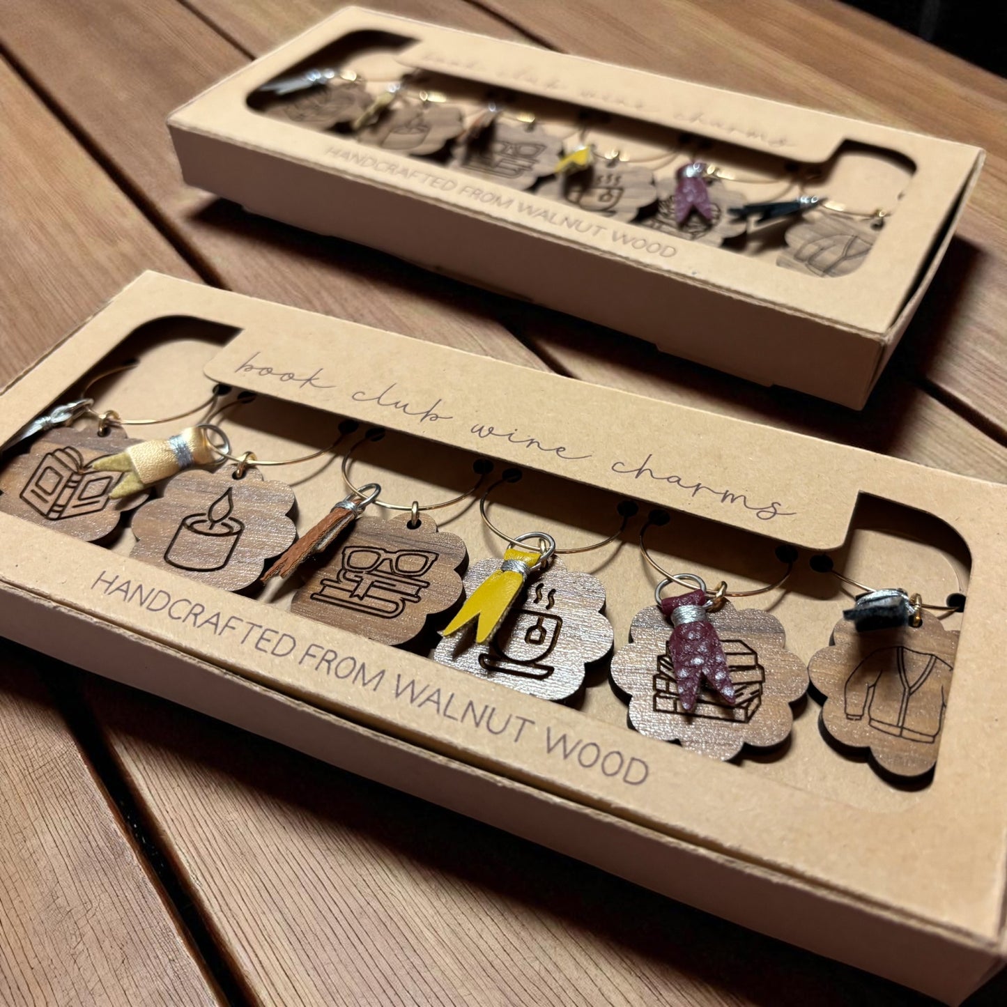 Walnut Wood Wine Glass Charms