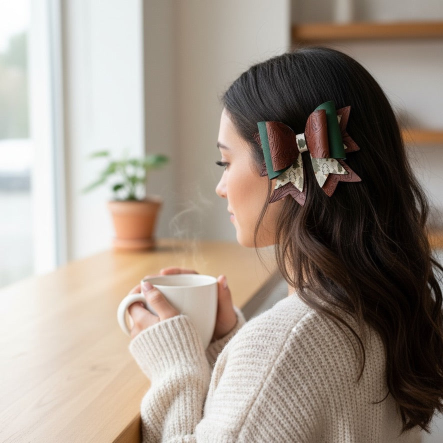 Hair Bow Clips -  Frosted Evergreens