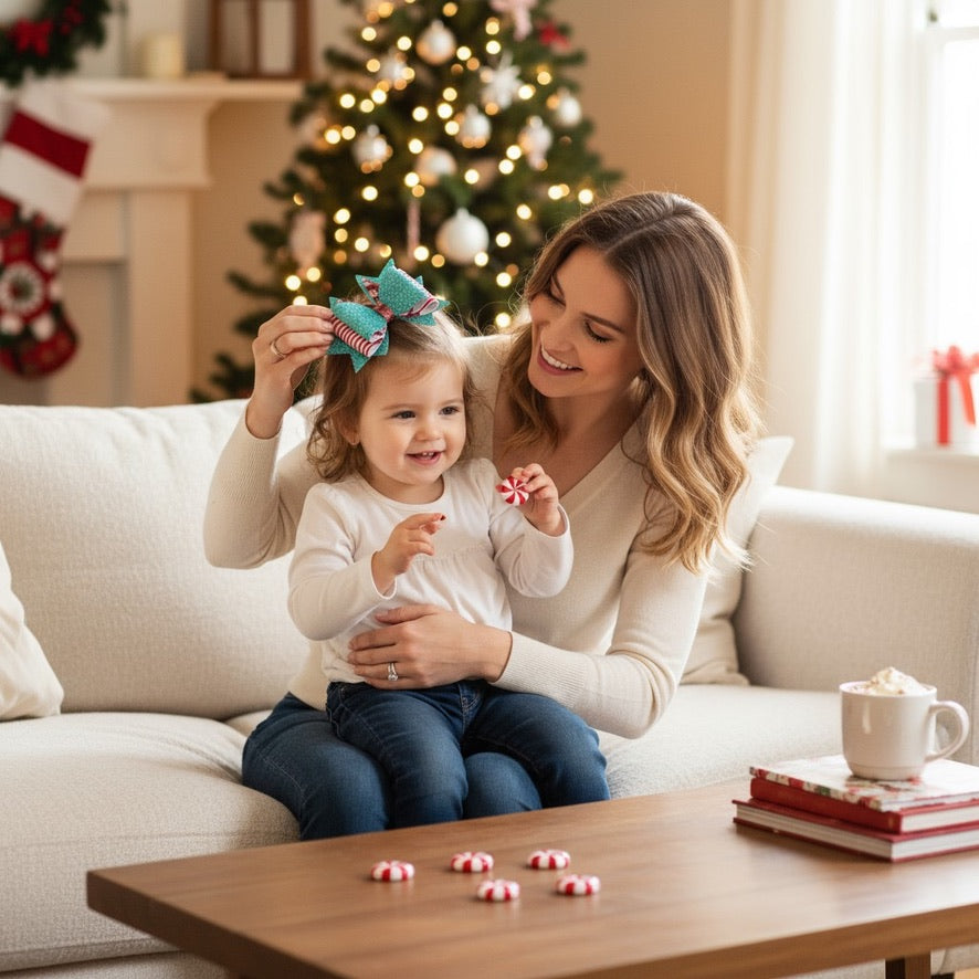 Hair Bow Clips - Candy Cane Wishes