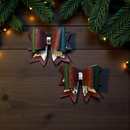 Hair Bow Clips -  Frosted Evergreens