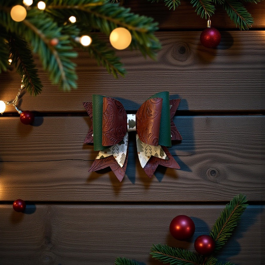 Hair Bow Clips -  Frosted Evergreens