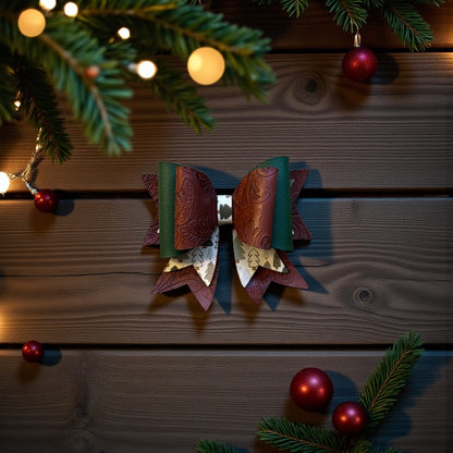 Hair Bow Clips -  Frosted Evergreens